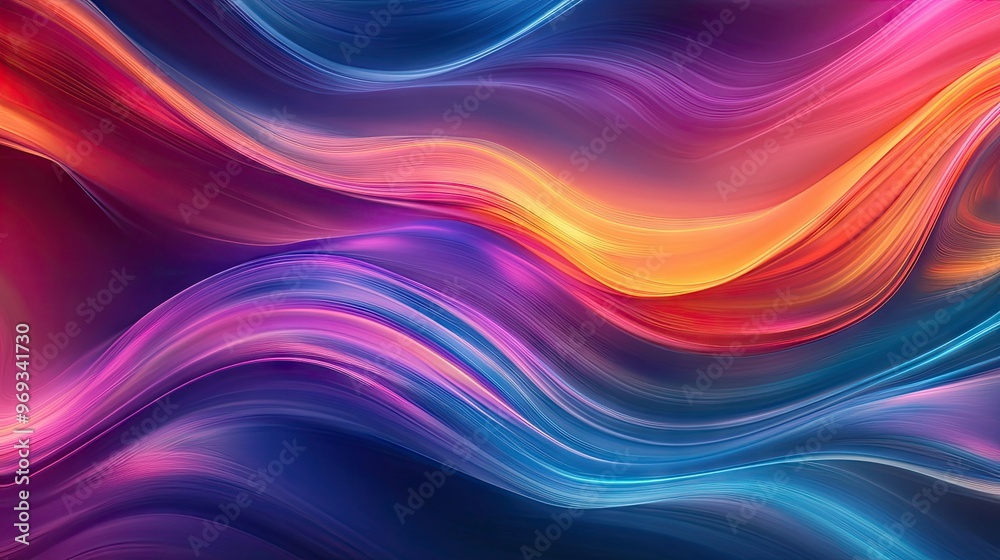 Poster Abstract wave patterns with soft curves and vibrant colors, creating a dynamic and energetic background.