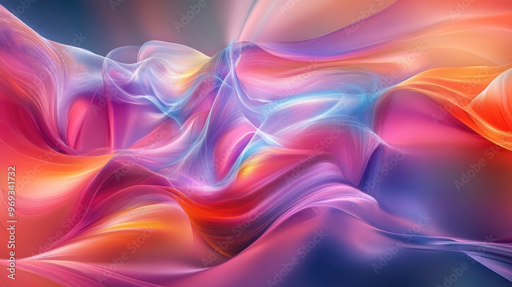 Poster Abstract wave patterns with soft curves and vibrant colors, creating a dynamic and energetic background.