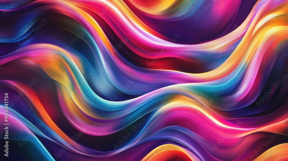 Poster Abstract wave patterns with soft curves and vibrant colors, creating a dynamic and energetic background.