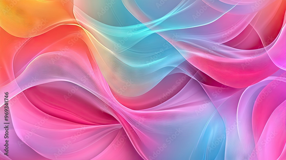 Poster Abstract wave patterns with soft curves and vibrant colors, creating a dynamic and energetic background.