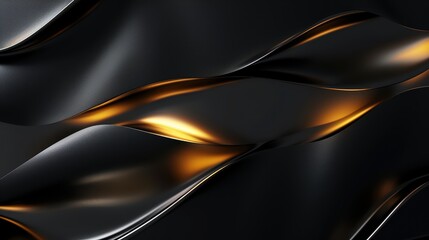 Elegant abstract design featuring wavy black fabric with shimmering golden accents for a luxurious aesthetic.