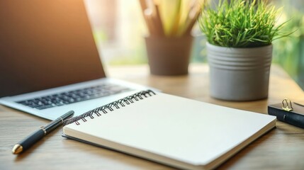 Close-up of a blank notepad on a desk with a pen, waiting for business ideas to be captured.