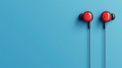 Modern Flat Illustration of Corded Ear Buds - Audio Device Technology with Copy Space for Text