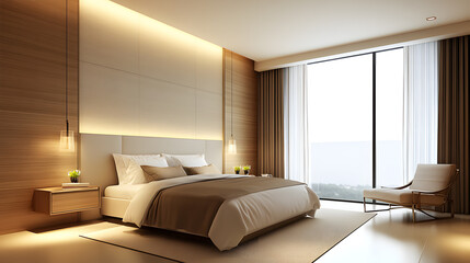 a modern minimalist interior design of a serene bedroom