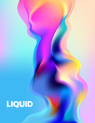 Colorful fluid 3D shapes. Abstract liquid gradient elements on blue background.
