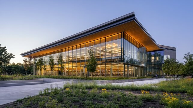 Exterior of a contemporary library with innovative design and a focus on natural light.