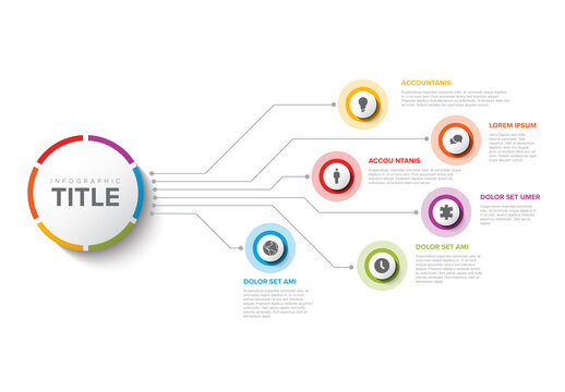 Colorful Circular Infographic Design Template with six element and title on big circle