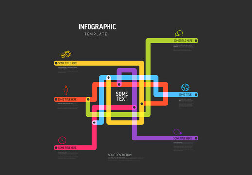Multipurpose dark infographic layout template with line map and six elements