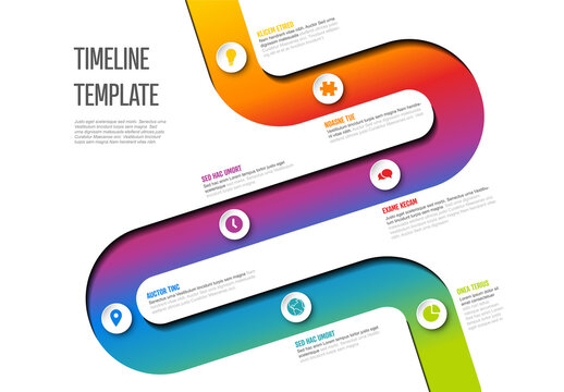 Thick line Infogrpahic timeline diagram template with buttons icons and description
