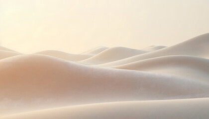 Ethereal landscape of soft, undulating sand dunes bathed in gentle morning light, evoking tranquility and natural beauty in a desert setting.