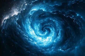 Deep Space Vortex - Abstract Spiral Black and Light Blue Star Illustration with Copy Space for Text
