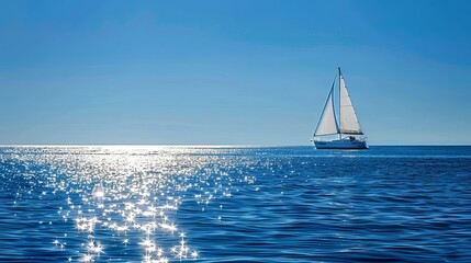 Obraz premium white sailboat gliding across a shimmering blue sea luxury yacht on a sunny day digital photo