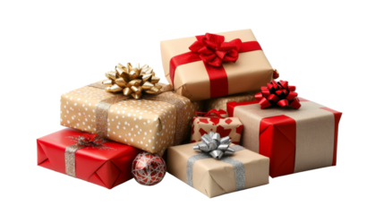 Pile of Festive Christmas Presents with Bows