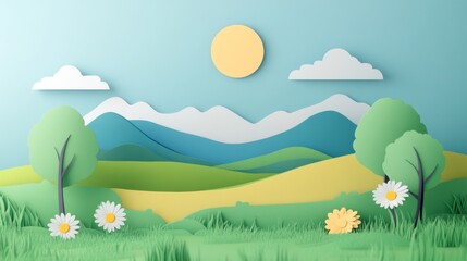 Fototapeta premium spring paper art, landscape design background
