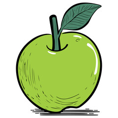 Hand Drawn Illustration of a green apple.