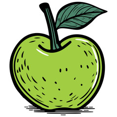 Hand Drawn Illustration of a green apple.