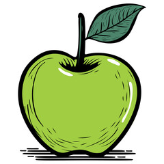 Hand Drawn Illustration of a green apple.