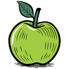Hand Drawn Illustration of a green apple.
