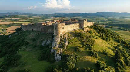Obraz premium Historic fortress perched on a hill, overlooking the surrounding countryside