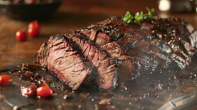 Santa Maria Tri-Tip on the table moves with smoke around