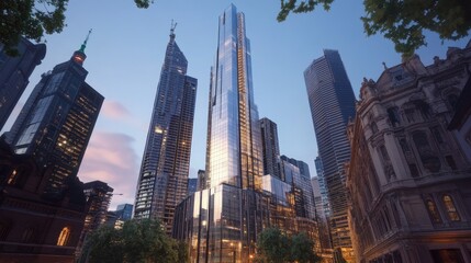 Obraz premium Iconic tower surrounded by historic buildings, a blend of old and new architecture.