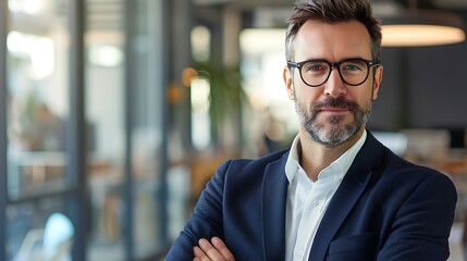 Obraz premium Business Performance Review, Business Theme, Portrait Shot, Plain Office Background