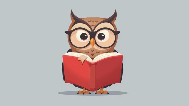 wise owl reading book pursuit of knowledge and wisdom concept illustration