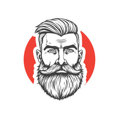 Barbershop, logo design for men's barbershop. man with beard. Vector line art illustration