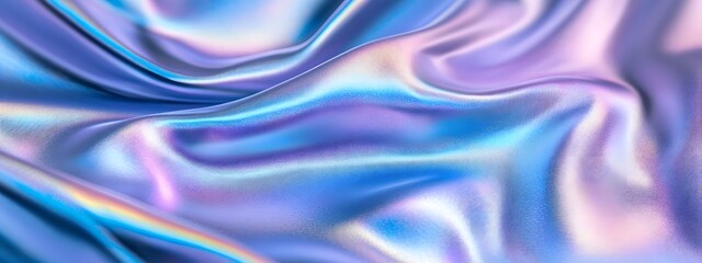 Obraz premium Iridescent silver, blue, and purple wavy cloth, shiny and glossy