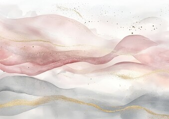 Obraz premium Soft pastel abstract art depicting flowing waves in shades of pink, gray, and gold against a light background
