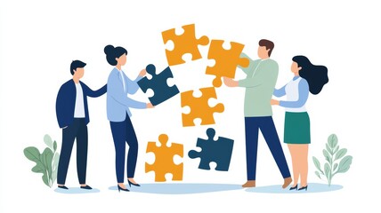 A group of people are working together to solve a puzzle