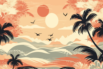 Beach landscape illustration. Background with sea.