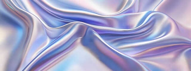 Obraz premium Iridescent silver, blue, and purple wavy cloth, shiny and glossy