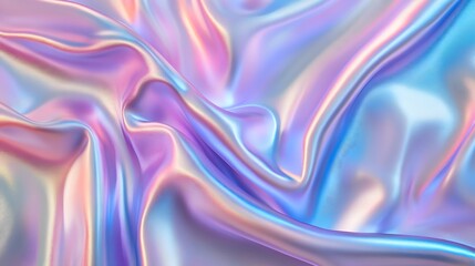 Obraz premium Iridescent silver, blue, and purple wavy cloth, shiny and glossy