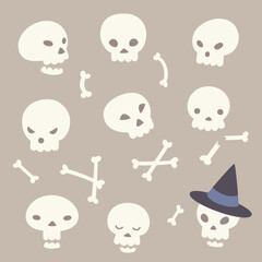 Halloween Skull flat color set