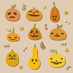 Halloween Pumpkin paper cut set