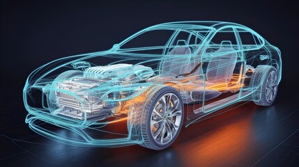 Wireframe Car Model Render  D Illustration