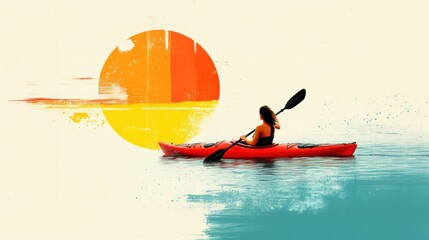 Clipart of a woman kayaking in water