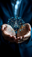 Businessman Holding Global Network Connection with Digital Businessman Abstract Image