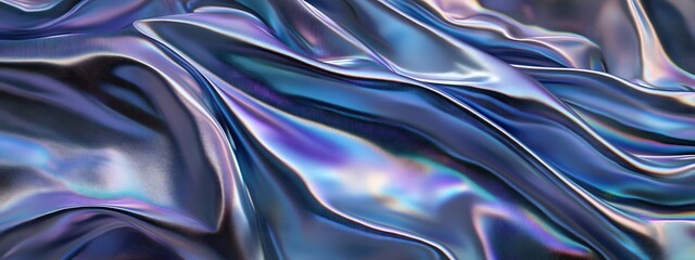 Iridescent silver, blue, and purple wavy cloth, shiny and glossy