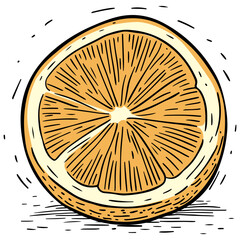 Hand Drawn Illustration of a Sliced Orange with Visible Pulp