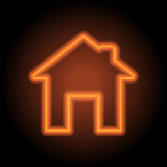 House simple icon vector. Flat design. Orange neon on black background