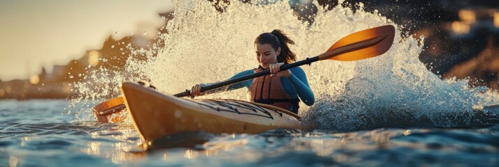 A person kayaking in tropical sea water