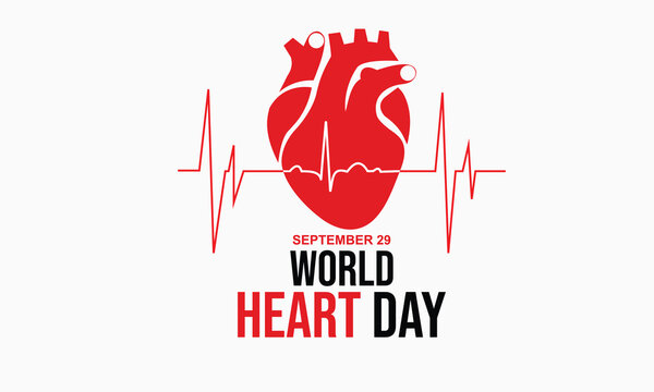 World heart day. World heart day banner. Human heart with red cardio pulse line. World Hypertension Day. Health raise awareness concept for banner, poster, card and background designs September 29