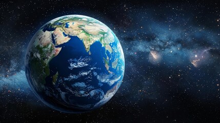 Obraz premium Earth, our planet, seen from space with the Milky Way galaxy in the background.