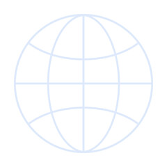 A simple globe grid with longitudinal and latitudinal lines. Ideal for technology, connectivity, global business, geography, networking themes. Minimalistic vector style. Blue and white colours.