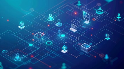 Obraz premium Hand interacting with a digital network interface, representing data, technology, and connectivity.