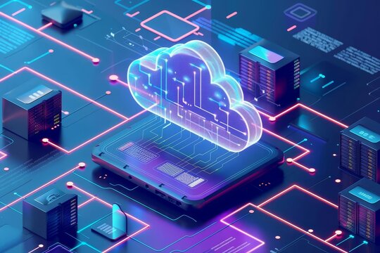 Illustrate seamless data migration to the cloud, showing data transfer from on-premises servers to cloud storage