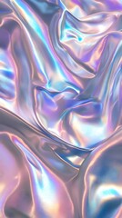 Fototapeta premium Iridescent silver, blue, and purple wavy cloth, shiny and glossy