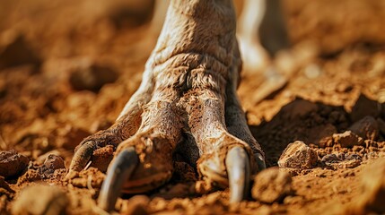 Macro shot of a kangaroo foot, highlighting the strength and structure for jumping, ideal for studying locomotion in mammals